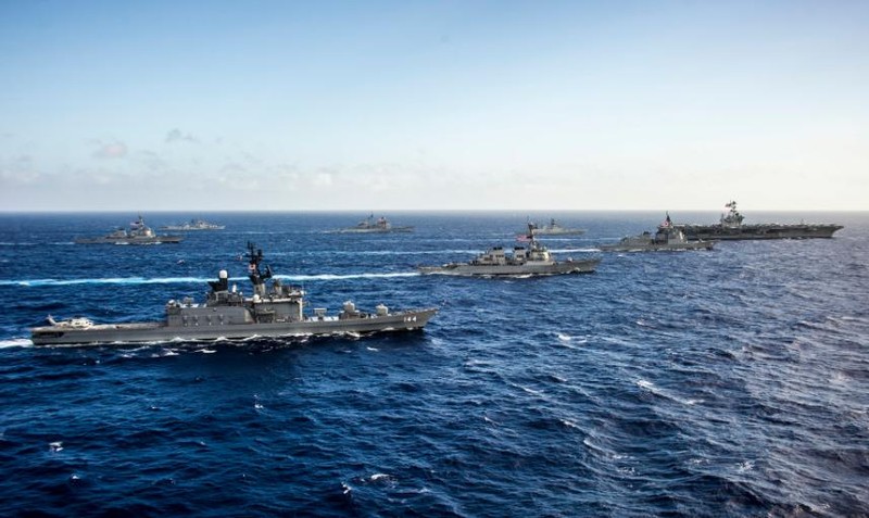 Mỹ, Nhật Bản và Ấn Độ tiến hành tập trận gây sức ép với Trung Quốc. Nguồn ảnh: Sina Trung Quốc.