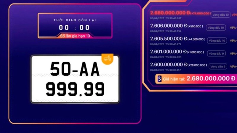 Biển số xe máy được trả giá hơn 2,6 tỷ đồng