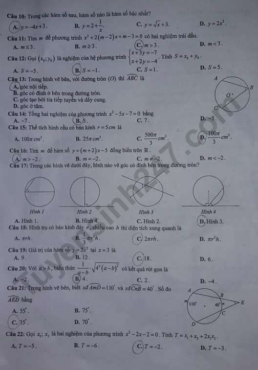 Đáp án đề thi vào lớp 10 môn Toán tỉnh Hưng Yên - Trang 2/4 Đáp án đề thi vào lớp 10 môn Toán tỉnh Hưng Yên - Trang 2/4