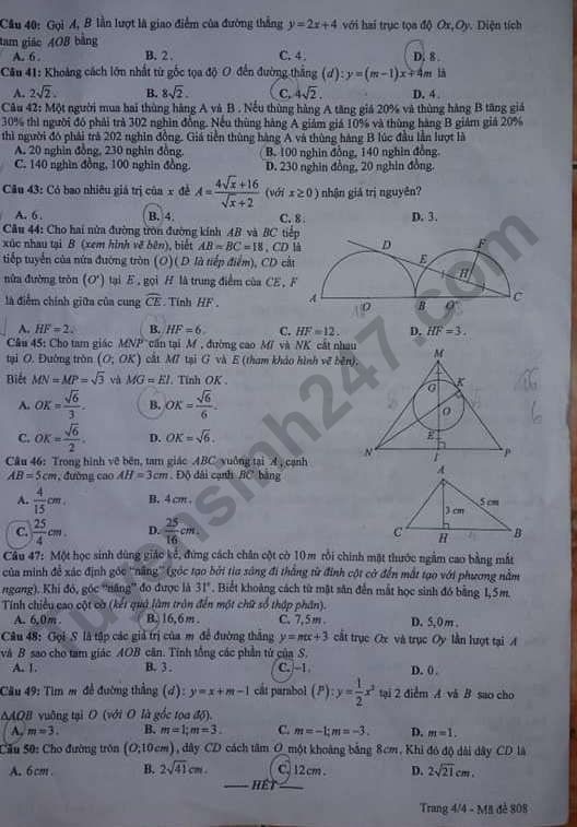 Đáp án đề thi vào lớp 10 môn Toán tỉnh Hưng Yên - Trang 4/4 Đáp án đề thi vào lớp 10 môn Toán tỉnh Hưng Yên - Trang 4/4