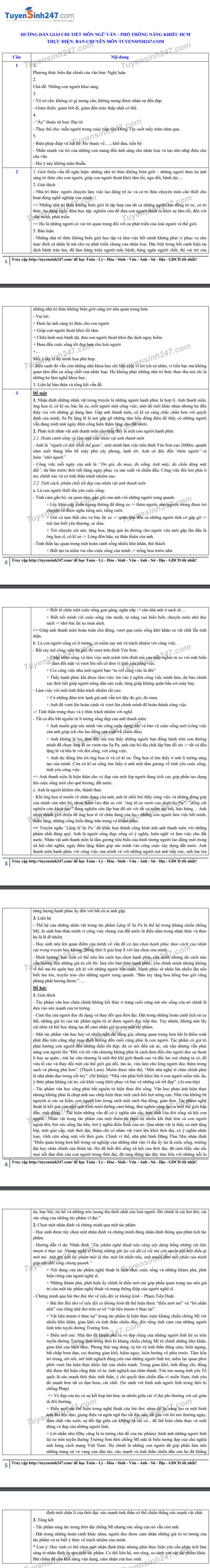 Đáp án đề thi tuyển sinh môn Văn lớp 10 ở TP.HCM. Ảnh: TTHN Đáp án đề thi tuyển sinh môn Văn lớp 10 ở TP.HCM. Ảnh: TTHN