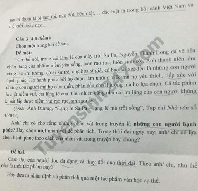 Đề thi vào lớp 10 môn Văn của TP.HCM. Ảnh: TTHN Đề thi vào lớp 10 môn Văn của TP.HCM. Ảnh: TTHN