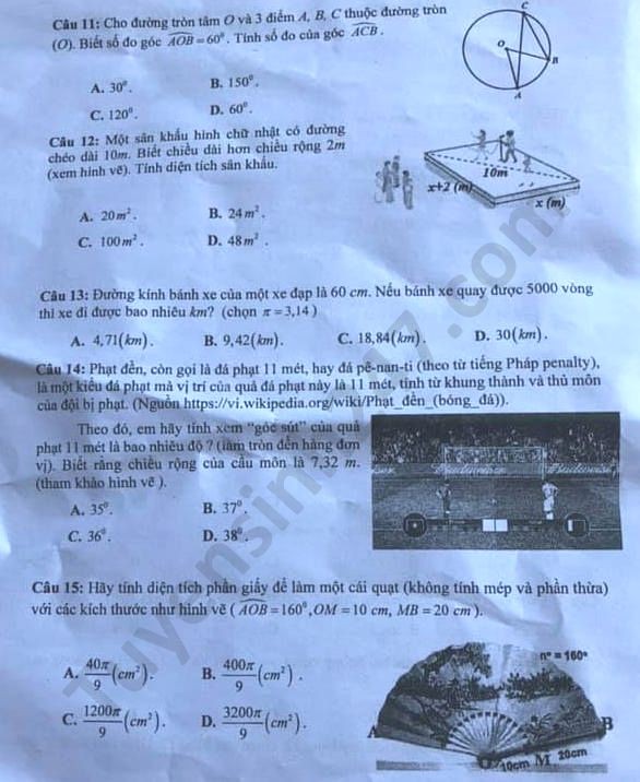 Đề thi tuyển sinh vào lớp 10 môn Toán tỉnh Kiên Giang năm 2020. Trang 2/3. Nguồn: TTHN
