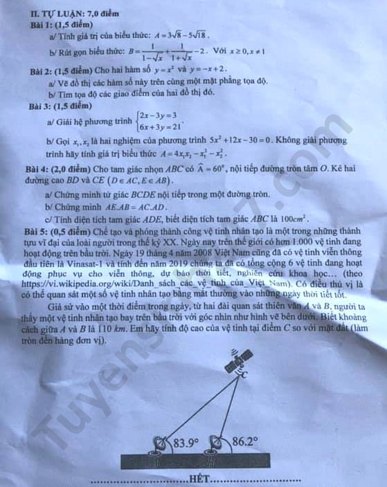 Đề thi tuyển sinh vào lớp 10 môn Toán tỉnh Kiên Giang năm 2020. Trang 3/3. Nguồn: TTHN