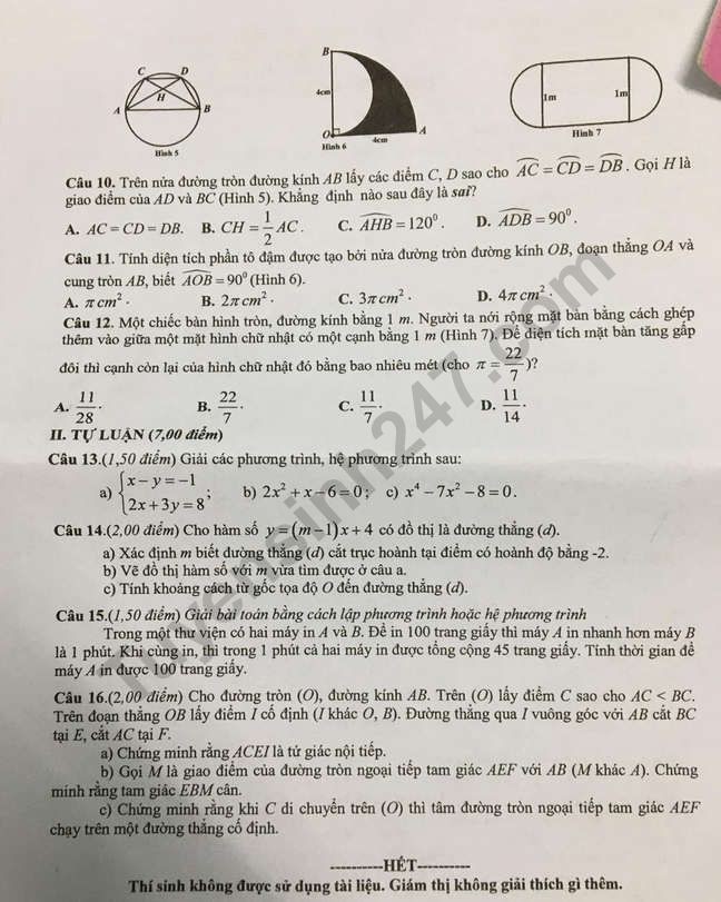 Đề thi tuyển sinh vào lớp 10 môn Toán tỉnh Phú Yên năm 2020. Nguồn: TTHN