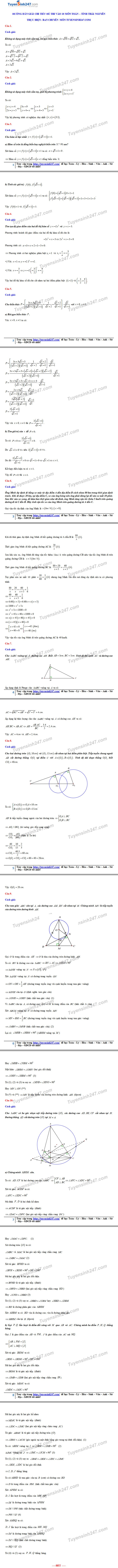 Đáp án tham khảo đề thi tuyển sinh vào lớp 10 môn Toán tỉnh Thái Nguyên năm 2020. Nguồn: TTHN