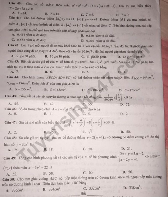 Đề thi tuyển sinh vào lớp 10 môn Toán tỉnh Yên Bái năm 2020. Trang 4/4. Nguồn: TTHN Đề thi tuyển sinh vào lớp 10 môn Toán tỉnh Yên Bái năm 2020. Trang 4/4. Nguồn: TTHN