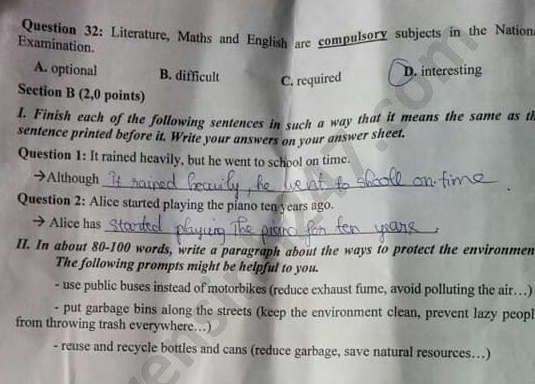 Đề thi tuyển sinh vào lớp 10 môn Tiếng Anh tỉnh Đồng Tháp 2020. Nguồn: TTHN