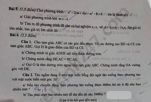 Đề thi tuyển sinh vào lớp 10 môn Toán (không chuyên) tỉnh Cà Mau năm 2020. Nguồn: TTHN