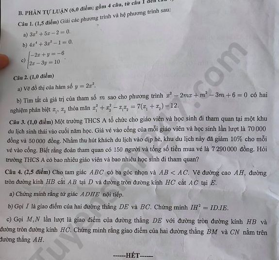 Đề thi tuyển sinh vào lớp 10 môn Toán TP Cần Thơ năm 2020. Nguồn: TTHN Đề thi tuyển sinh vào lớp 10 môn Toán TP Cần Thơ năm 2020. Nguồn: TTHN
