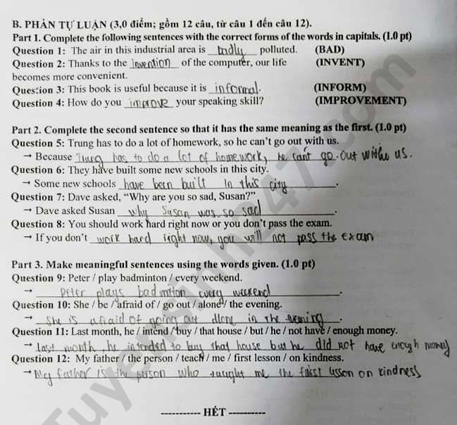 Đề thi tuyển sinh vào lớp 10 môn Tiếng Anh TP Cần Thơ năm 2020. Nguồn: TTHN Đề thi tuyển sinh vào lớp 10 môn Tiếng Anh TP Cần Thơ năm 2020. Nguồn: TTHN