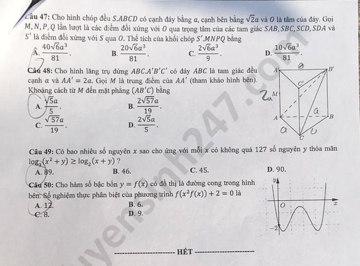 Đề thi tốt nghiệp THPT năm 2020 môn Toán mã đề 111. Nguồn: TTHN Đề thi tốt nghiệp THPT năm 2020 môn Toán mã đề 111. Nguồn: TTHN