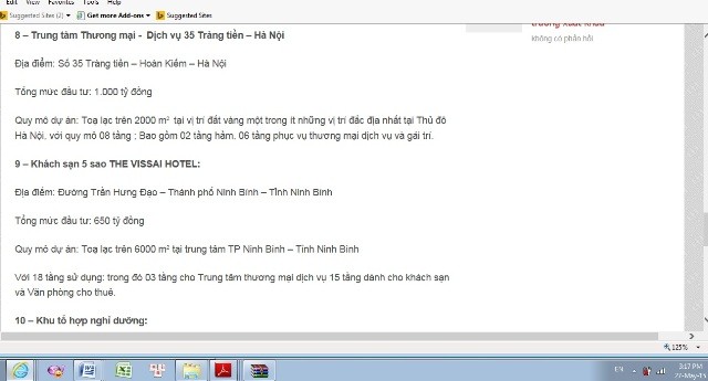 Bản chụp thông tin trên trangwebhttp://vissaigroup.vn/lúc 3 giờ 17 phút chiều 27/5/2015.