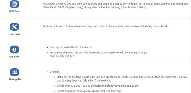 Phí dịch vụ ứng tiền tính theo quy định của MobiFone