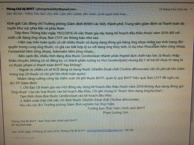 Email chỉ đạo của ông Sơn