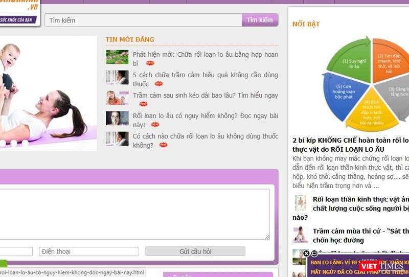 Minh họa một website có dấu hiệu vi phạm về quảng cáo thực phẩm bảo vệ sức khỏe