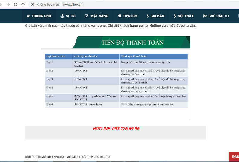 Thông tin về dự án, giá bán được công khai tại website: vibex.vn