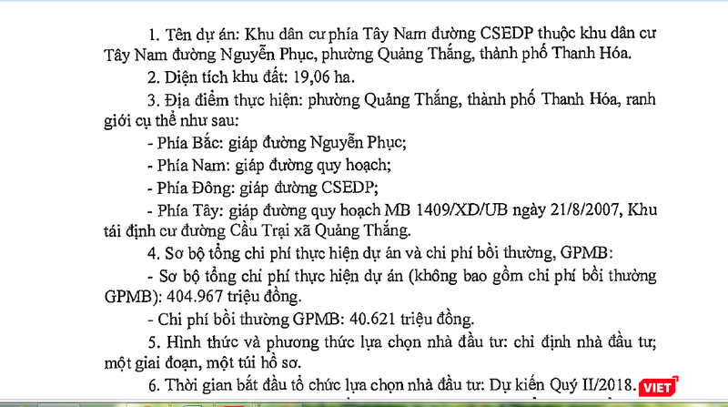 Việc lựa chọn nhà đầu tư thực hiện dự án theo hình thức chỉ định nhà đầu tư.