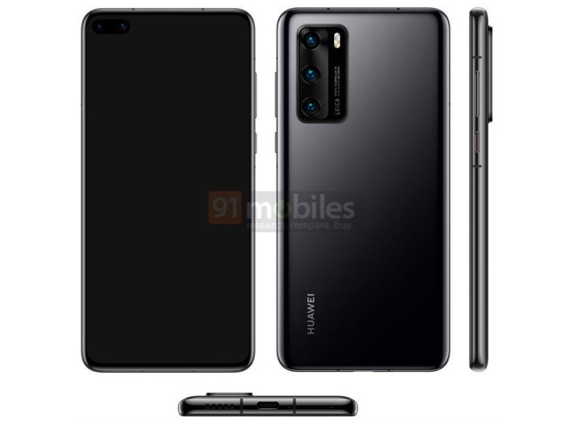 Hình ảnh render mới nhất của chiếc Huawei P40 (Ảnh: 91mobbiles)