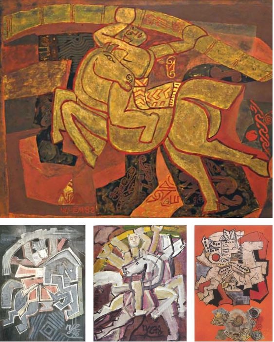 Một số tác phẩm trong loạt tranh chủ đề Gióng của họa sĩ Nguyễn Tư Nghiêm sáng tác các năm 1976, 1978, 1982...