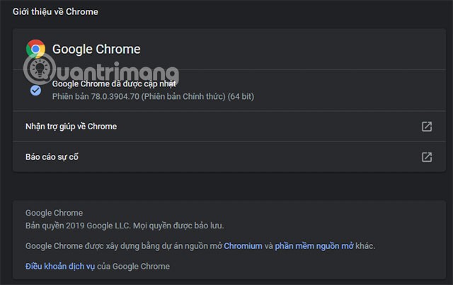 Các phiên bản trên 78 thì sẽ có thể chuyển sang chế độ Dark Mode (Ảnh: quangtrimang)