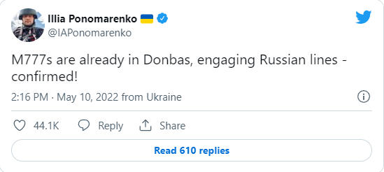 Bài đăng của phóng viên Illia Ponomarenko trên Twitter (Ảnh: Twitter)