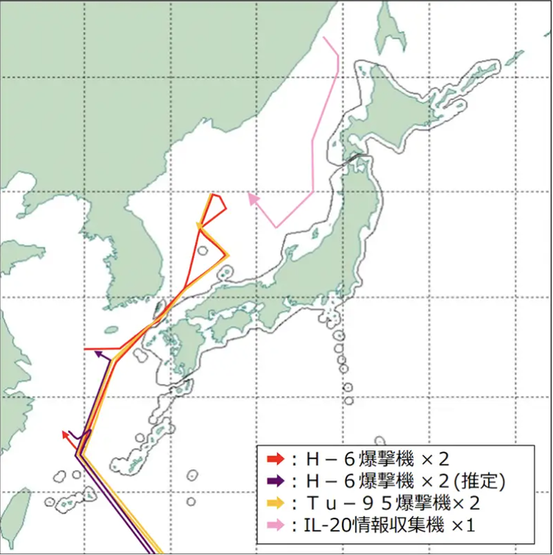 Bản đồ của Bộ Quốc phòng Nhật Bản về các chuyến bay quân sự của Nga và Trung Quốc trên Biển Hoa Đông và Biển Nhật Bản vào ngày 24/5/2022 (Ảnh: Business Insider) Bản đồ của Bộ Quốc phòng Nhật Bản về các chuyến bay quân sự của Nga và Trung Quốc trên Biển Hoa Đông và Biển Nhật Bản vào ngày 24/5/2022 (Ảnh: Business Insider)
