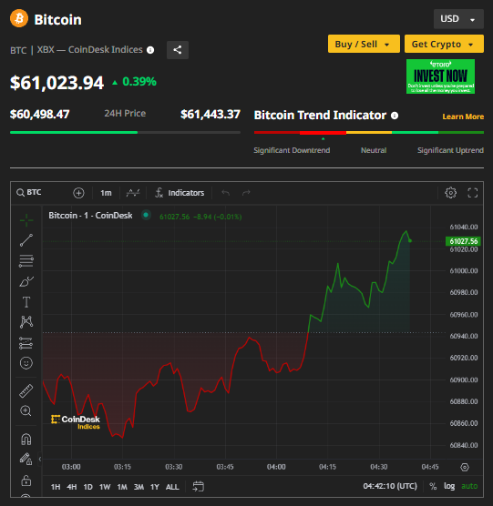 Giá Bitcoin hôm nay 12/5: Phục hồi về mốc 61.000 USD