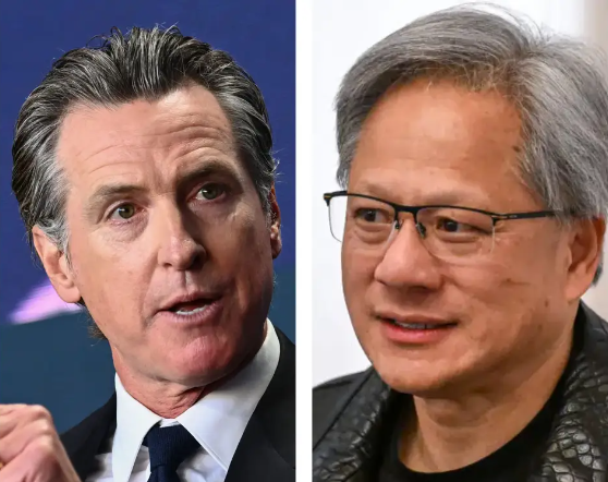 Thống đốc California Gavin Newsom và CEO Nvidia Jensen Huang đã hợp tác trong sáng kiến ​​AI tạo sinh mới (Ảnh: Business Insider)