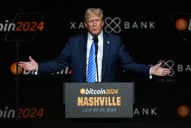 Cựu Tổng thống Mỹ Donald Trump tại sự kiện Bitcoin 2024 ở Nashville, Tennessee, Mỹ. Ảnh: Reuters.