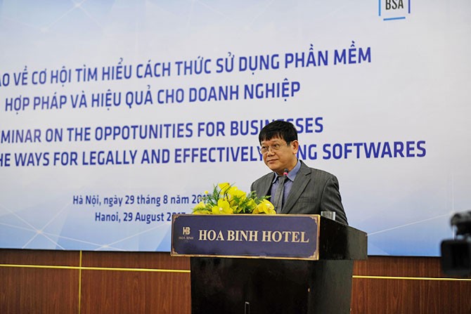 Ông Trần Văn Minh, Phó Chánh Thanh tra Bộ Văn hóa Thể thao & Du lịch phát biểu tại hội thảo về bản quyền phần mềm diễn ra ngày 29/8 tại Hà Nội.