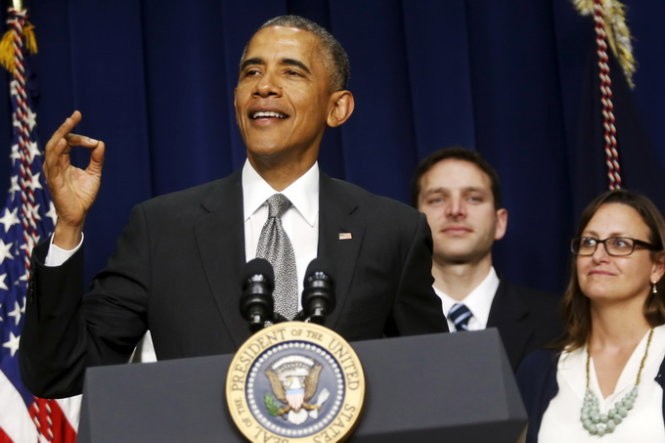 Tổng thống Obama phát biểu về vấn đề kinh tế tại Nhà Trắng ngày 16-4 - Ảnh: Reuters