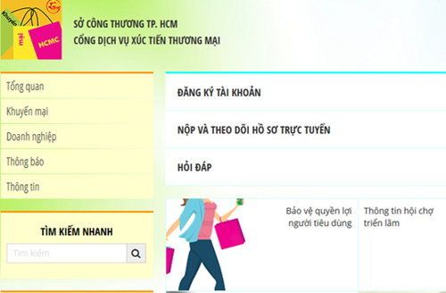 Giao diện trang đăng ký trực tuyến chương trình khuyến mại do Sở Công thương TP.HCM cung cấp.