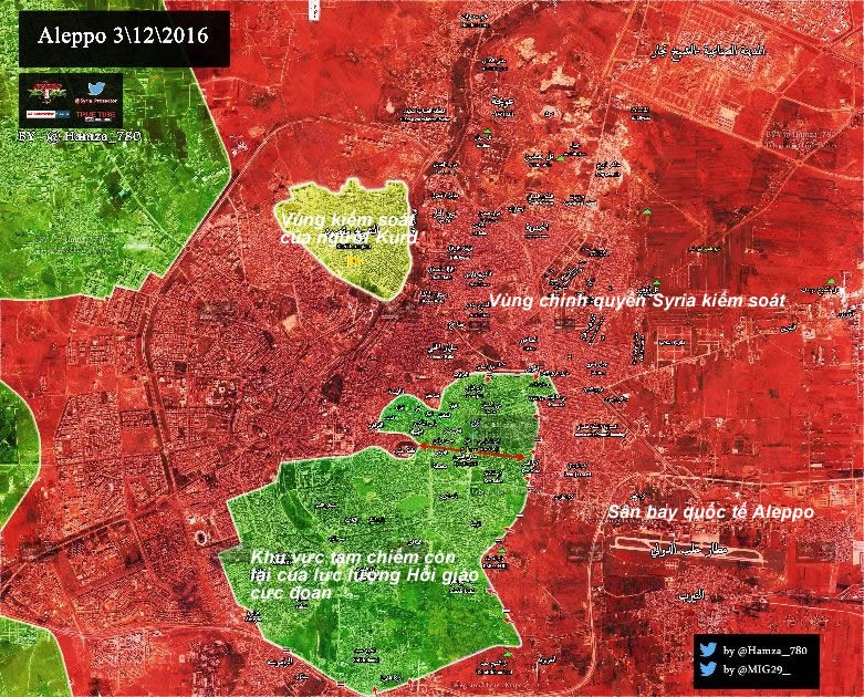 Bản đồ chiến sự thành phố Aleppo khu vực phía đông
