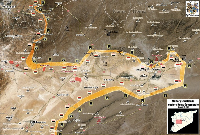 Bản đồ chiến sự chiến trường Palmyra tính đến ngày 15.03.2017