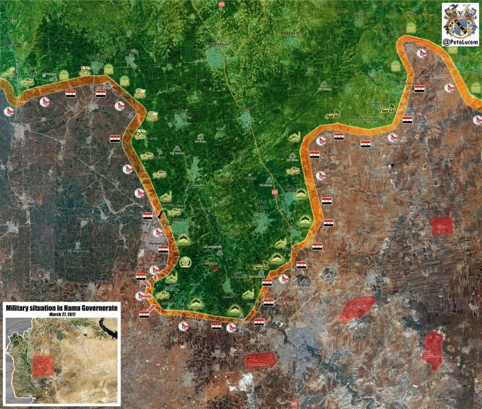 Chiến tuyến quân đội Syria trên địa phận tỉnh Hama tính đến ngày 27.03.2017