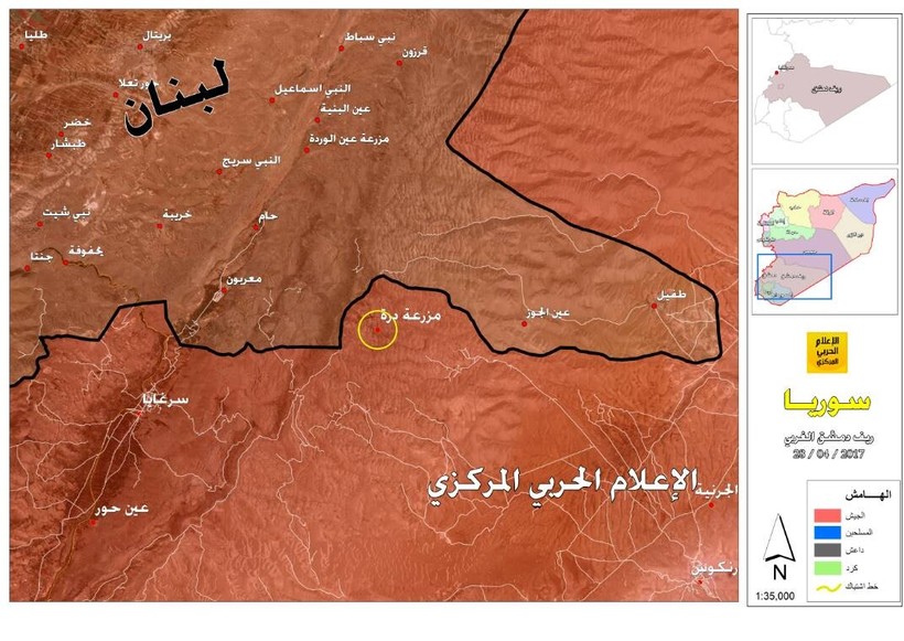 Bản đồ vị trí cửa khẩu biên giới Lebanon - Syria