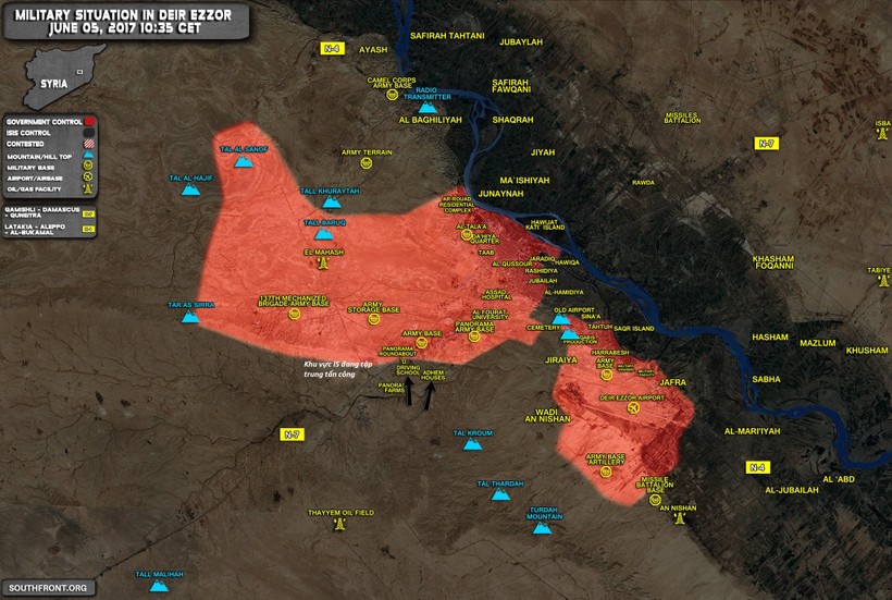 Bản đồ chiến sự chiến trường Deir Ezzor, hàng nghìn tay súng IS từ Raqqa đang tập trung vào mục tiêu này