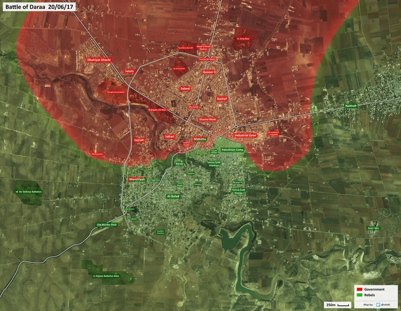 Bản đồ chiến sự khu vực chiến trường Daraa tính đến ngày 20.06.2017