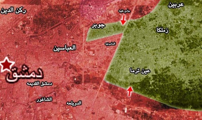 Các mũi tiến công của quân đội Syria đánh vào thị trấn Jobar và Đông Ghouta