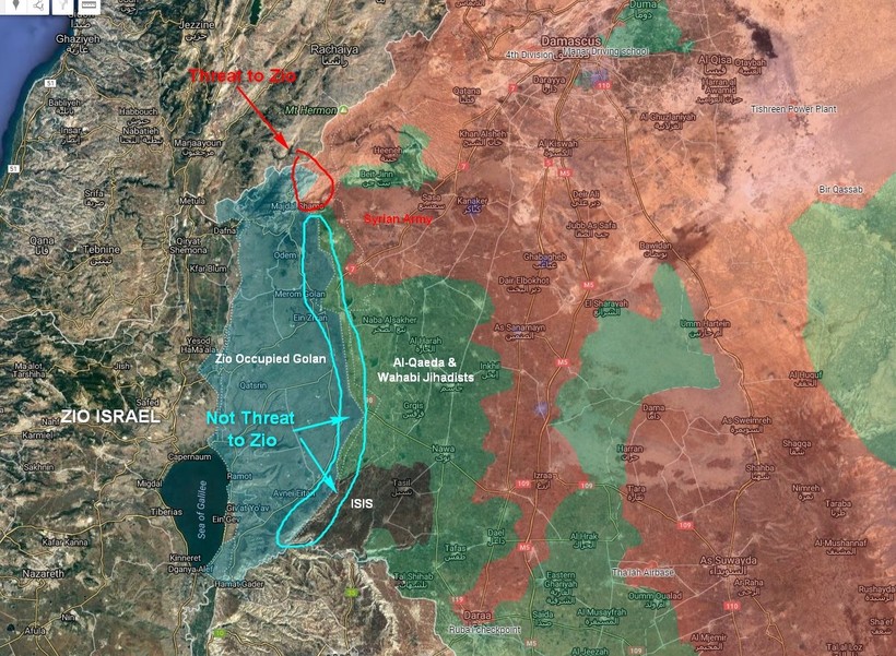 Bản đồ phân vùng lực lượng trên cao nguyên Golan, Syria