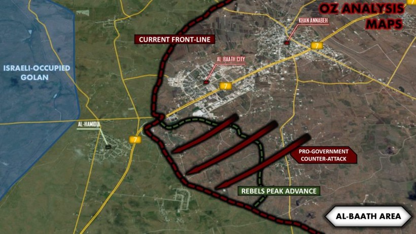 Các mũi tấn công của quân đội Syria trong cuộc phản kích chống lại lực lượng Hồi giáo cực đoan thánh chiến được Israel hậu thuẫn