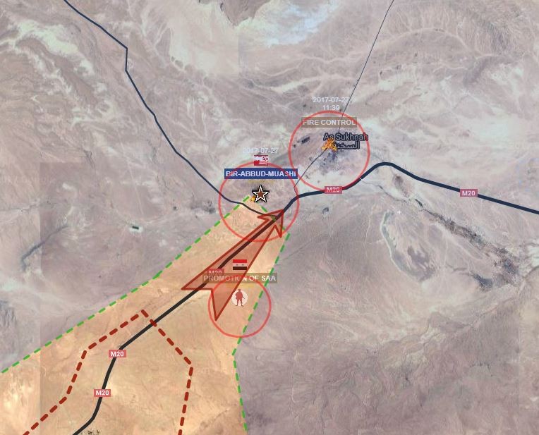 Mũi tiến công của quân đội Syria đánh vào thị trấn Sukhnah (đồ họa - Syria Today)