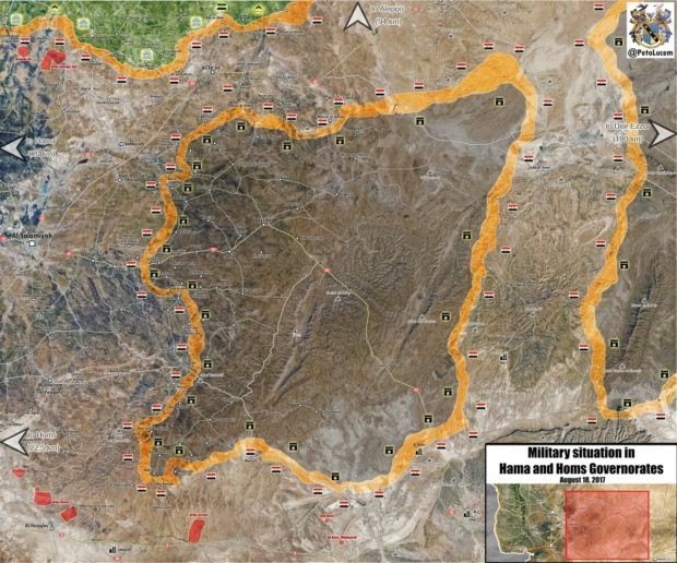 Bản đồ khu vực IS bị bao vây trên vùng nông thôn phía đông tỉnh Hama