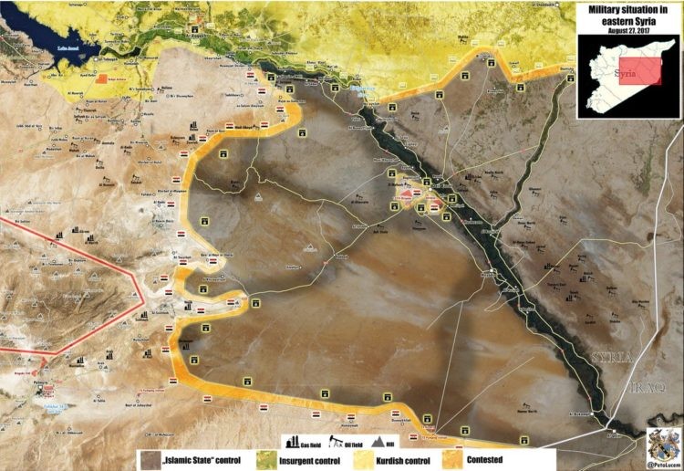 Bản đồ tình hình chiến sự khu vực phía đông nam Raqqa, Deir Ezzor - ảnh Masdar News