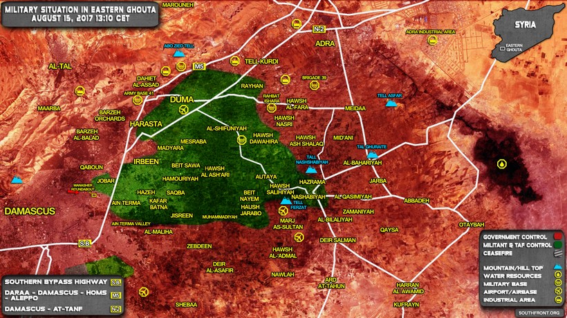 Chiến trường khu vực Đông Ghouta không có biến động lớn trong 2 tuần qua, cho thấy quân đội Syria không có tiến bộ nào đáng kể trong khu vực