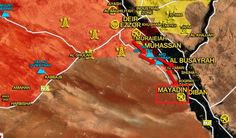 Quân đội Syria tấn công về thành phố Al-Mayadeen trên bờ sông EUphrater - bản đồ tSouth Front