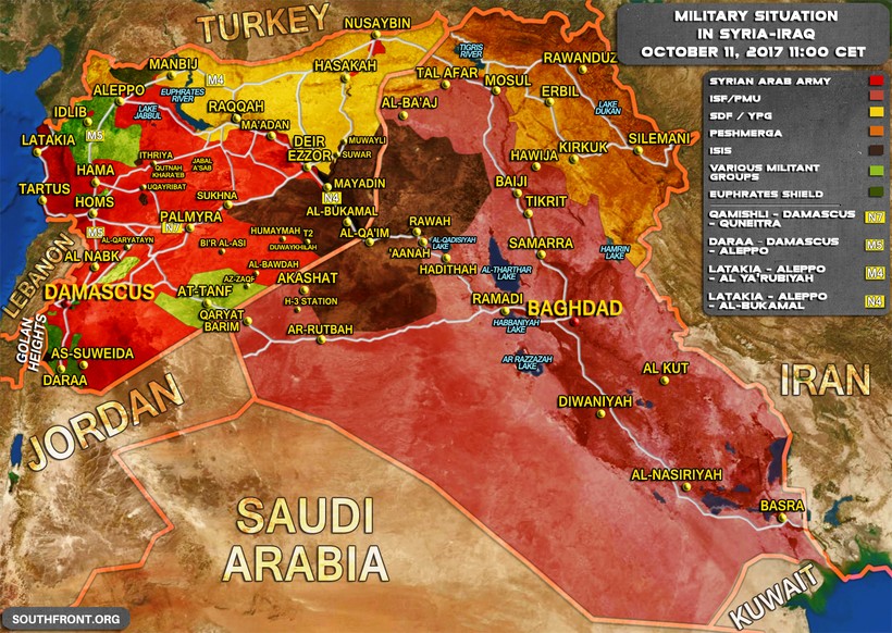 Tổng quan tình hình chiến sự Syria tính đến ngày 11.10.2017 theo South Front 