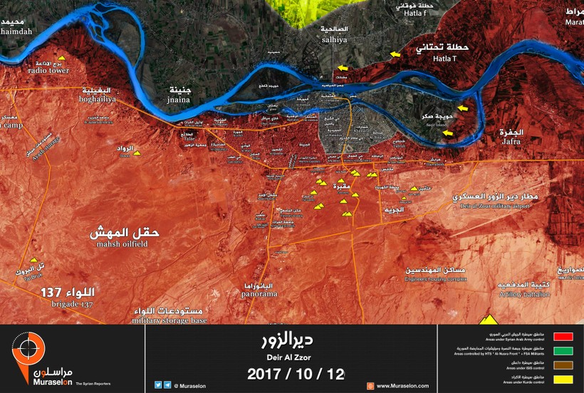 Bản đồ tình hình chiến sự thành phố Deir Ezzor theo Muraselon