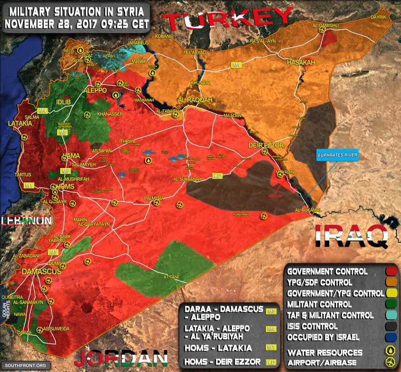 Bản đồ tình hình chiến sự chống khủng bố IS ở Deir Ezzor, quân đội Syria giải phóng thị trấn Quriyah - ảnh South Front